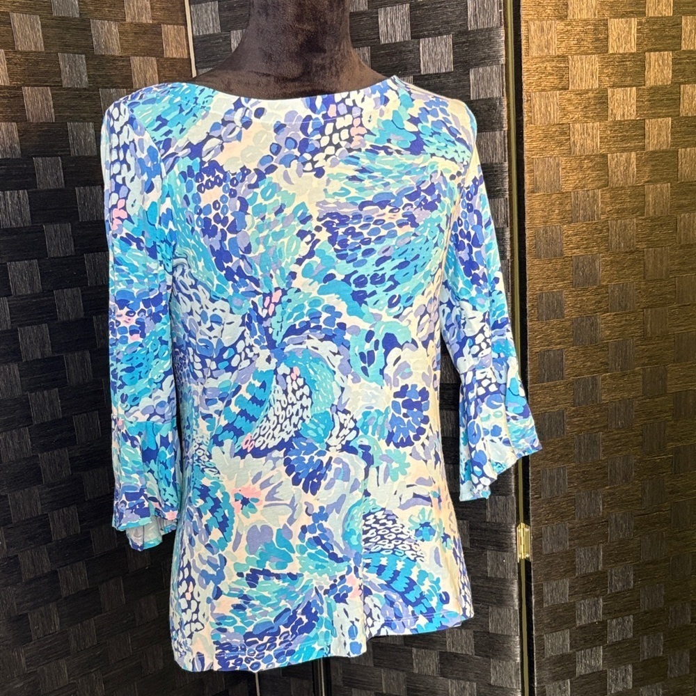 Lilly Pulitzer Vibrant Blue and Pink Blouse - Picture 2 of 3
